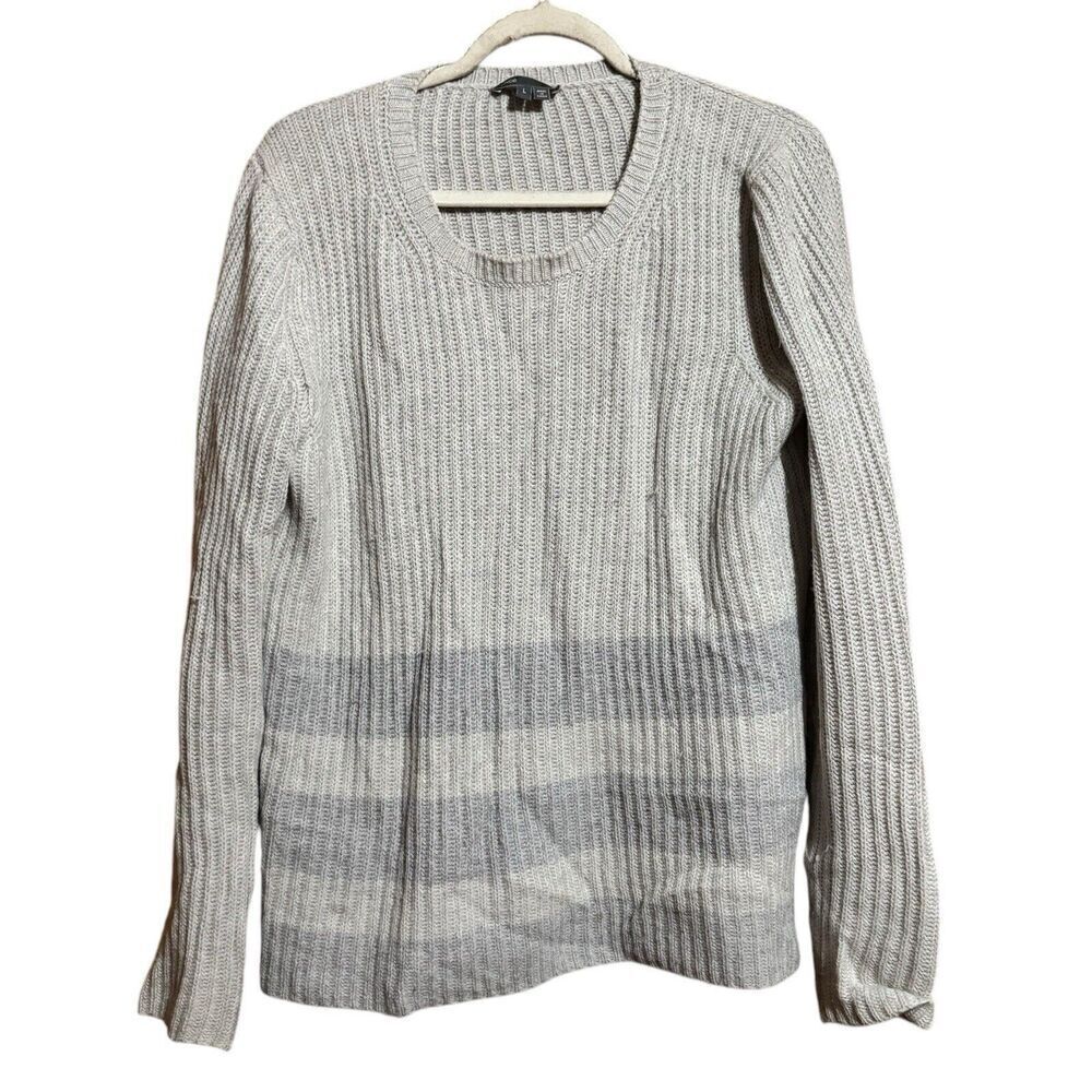 Vince Sweater Womens Large Gray Wool Cashmere Blend Ribbed Pullover Round Neck
